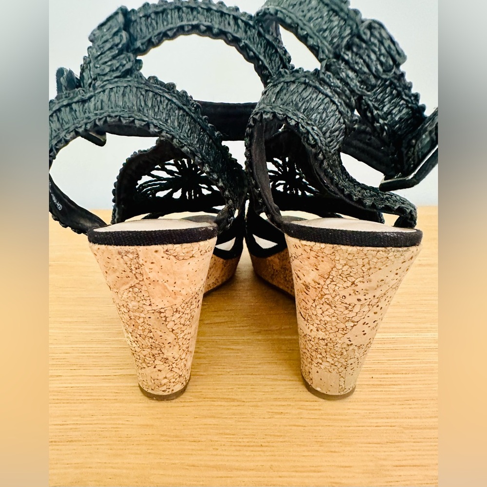 Black raffia ankle strap wedge heels - Picture 5 of 9